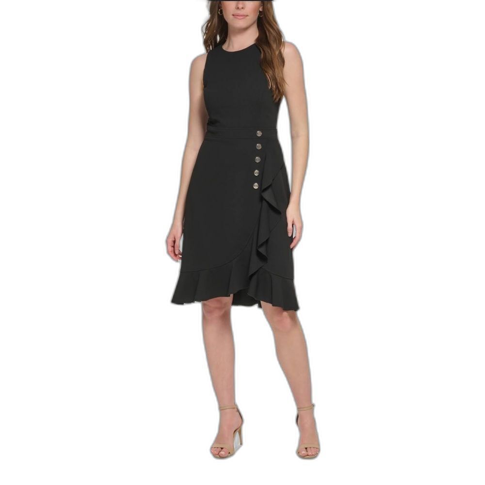 Tommy Hilfiger Black Sleeveless Midi Dress Knee-Length Sheath Scuba Crepe Size 8